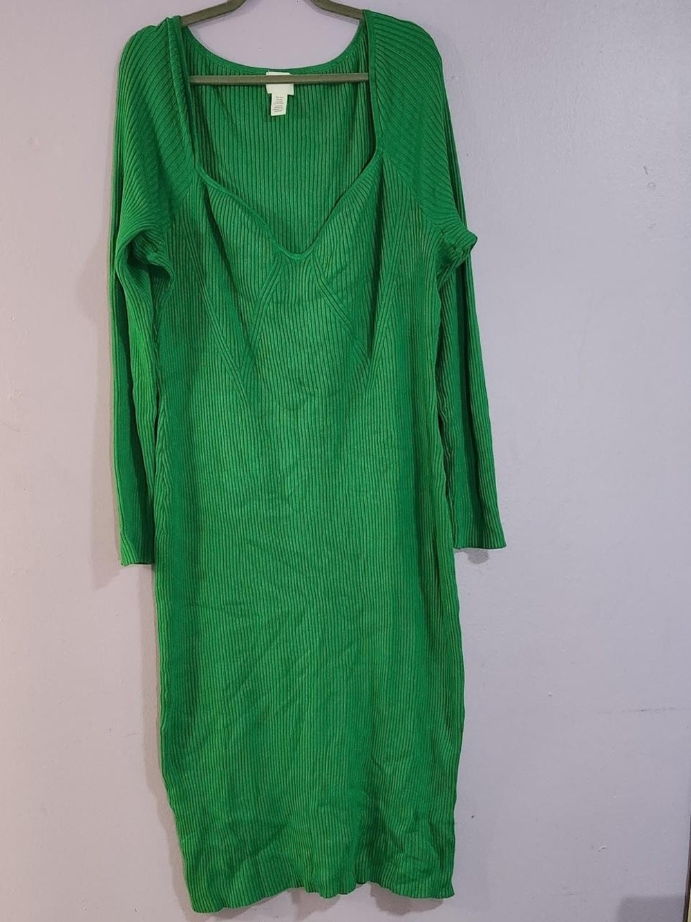 H&M Green Ribbed Scoop-Neck Midi Dress